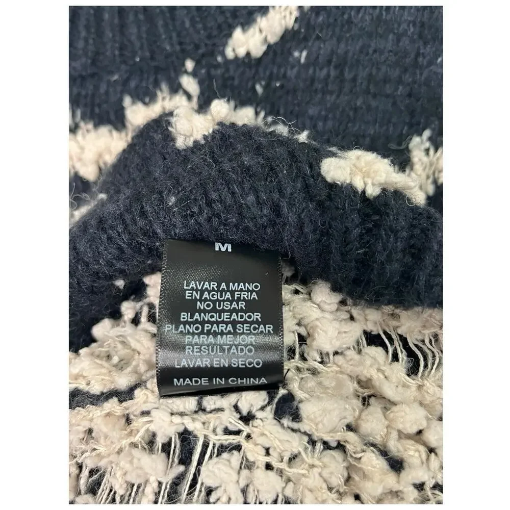 STORIA Sweater Womens Medium Blue Mohair Wool Textured Knit Cropped Boho Cozy